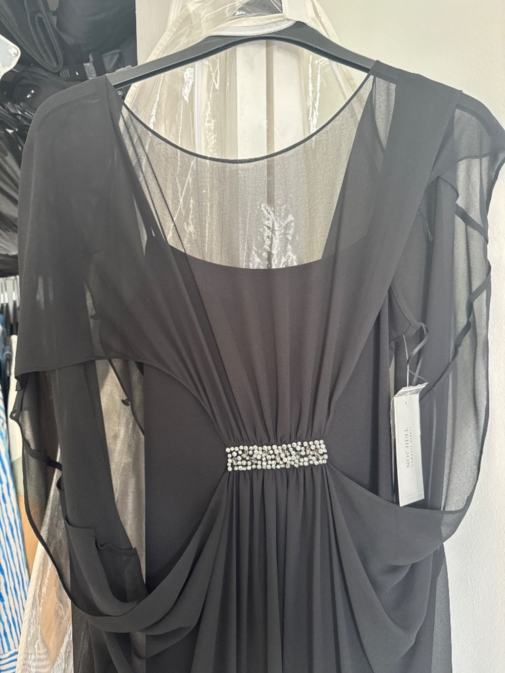 Teri Jon by Rickie Freeman Black Kaftan Style Maxi Dress Size 8 - Picture 5 of 9